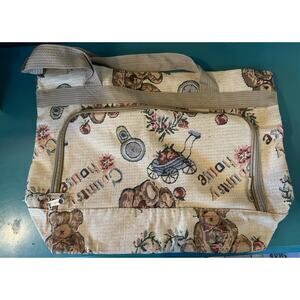 Vintage Bovano USA Tapestry Tote Bag | Teddy Bear Print | Diaper Bag Style